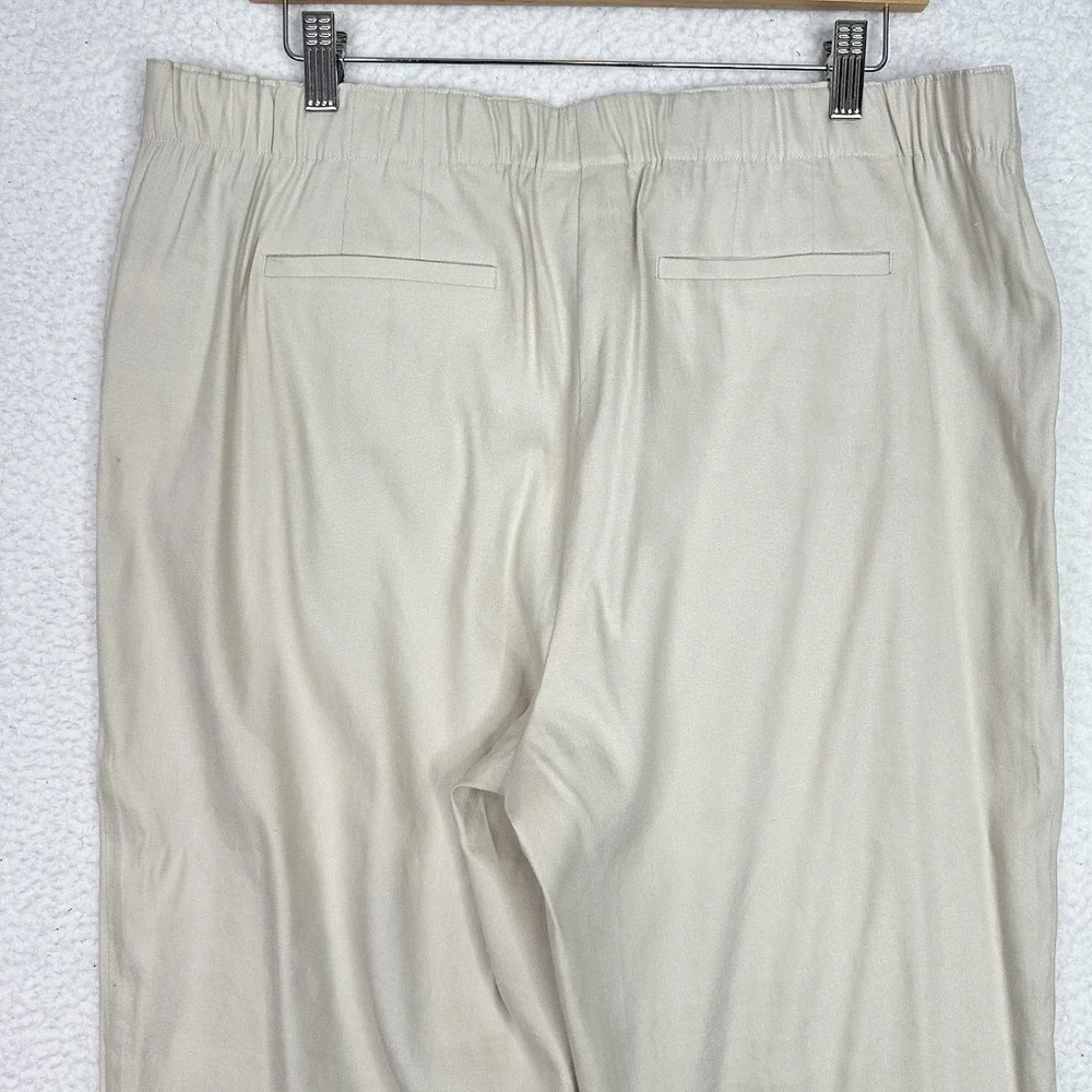 J‎ Jill Linen Stretch Pants Womens 16 Beige Pull On Elastic Back Straight Leg